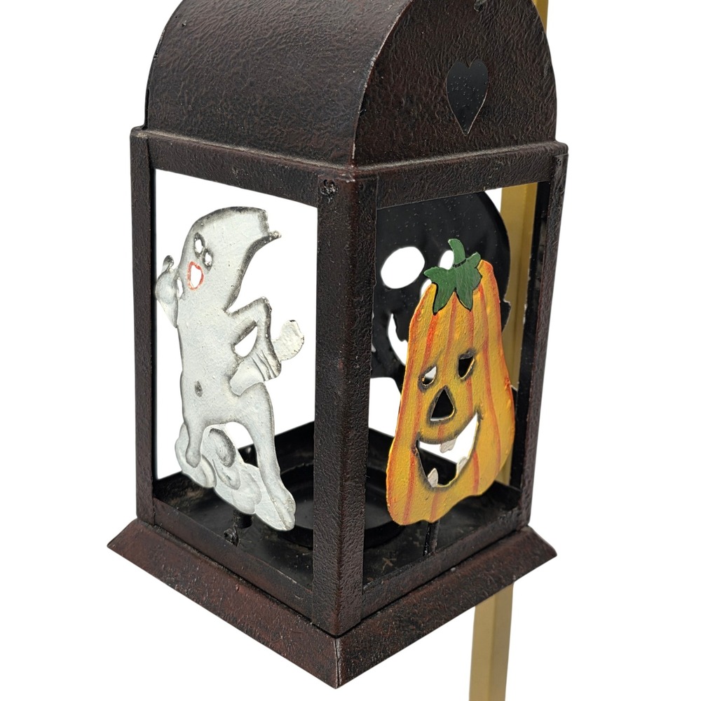 Vintage Halloween Metal Tea Light Lantern Ghost Pumpkin Skull Hanging Decor 90's